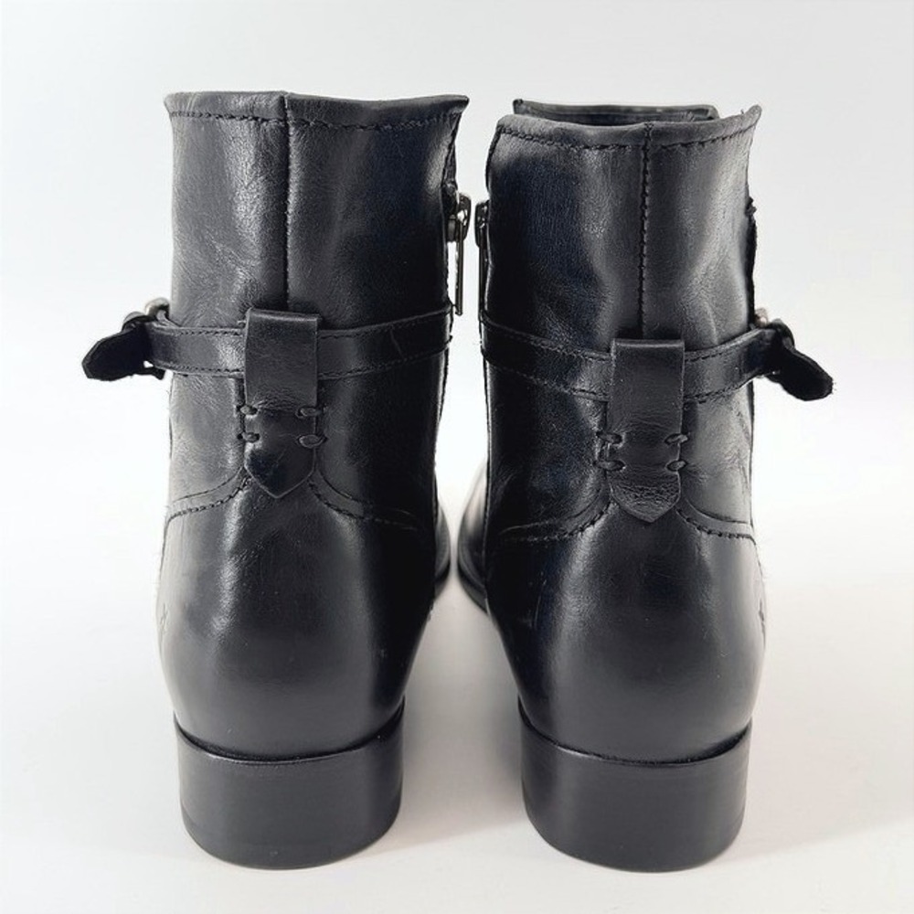 Frye Melissa Seam Short Black Leather Buckle Ankle Boots 7B 3470643-BLK - Picture 4 of 9